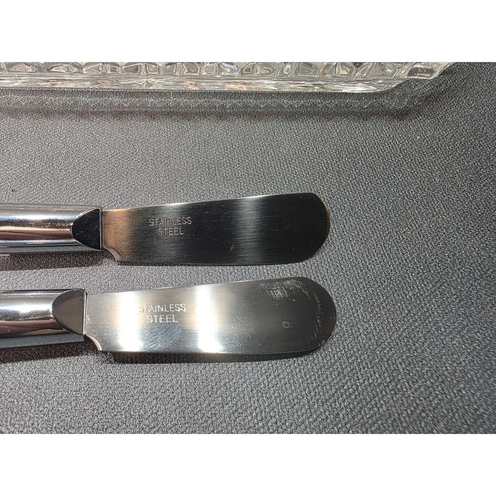 Pressed Glass Butter‎ Dish with Lid and Two Stainless Steel Spreaders Set